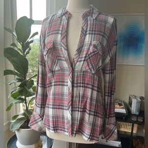 Rails Red Plaid Button Down Super Soft Flannel Shirt w Black and White details